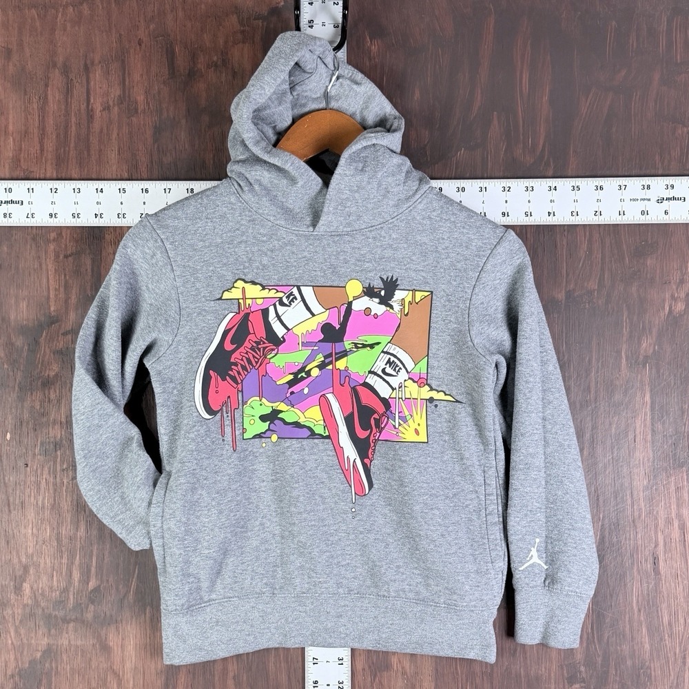 Nike Air Jordan Jumpman Graphic Retro 1 Sneaker Logo Hoodie Gray Youth Small